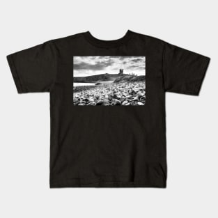 Dunstanburgh Castle Northumberland Black And White Kids T-Shirt